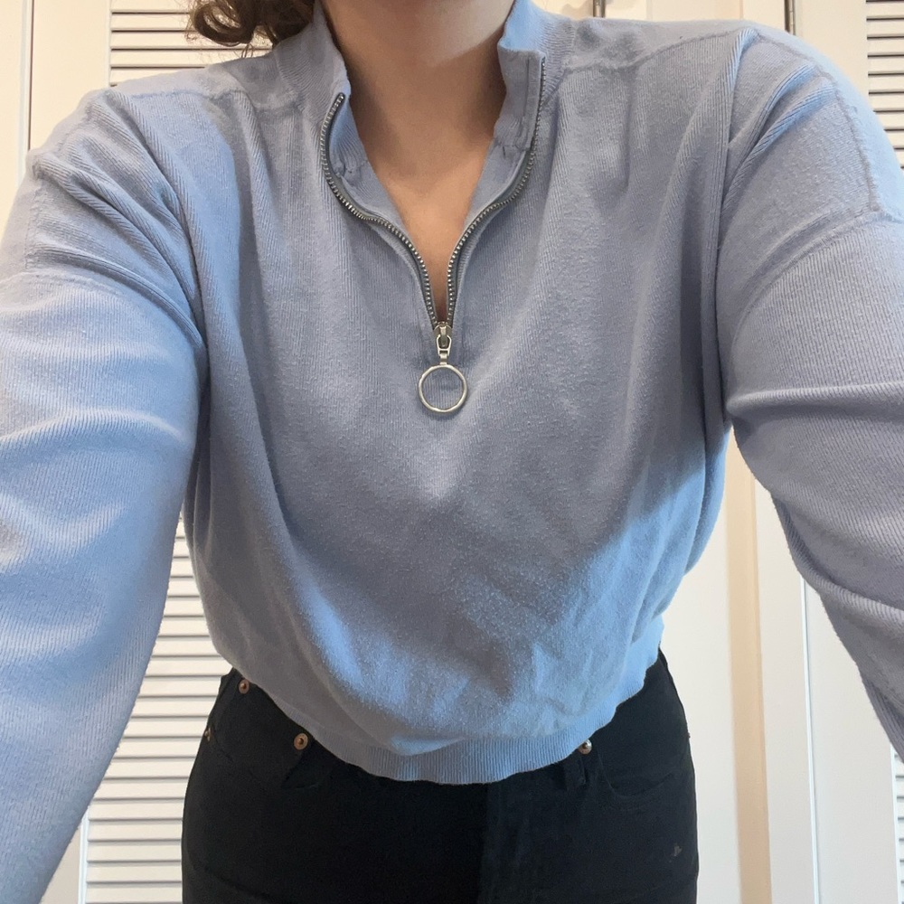 Mango baby blue half-zip sweater